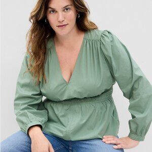Gap Puff Sleeve Peplum Top in Sage Green